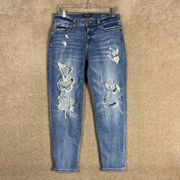 Judy Blue Boyfriend Jeans Womens 7/28 Blue Mid Rise‎ Denim Distressed Destroyed - Picture 2 of 12